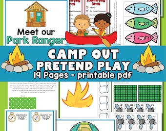 Paquete imprimible de juegos de simulación de campamento para preescolar y jardín de infantes / Actividades de aprendizaje para niños en PDF