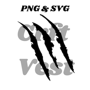 May include: Black claw marks graphic with the text "PNG & SVG" above and the word "craft vest" in gray below. The claw marks are jagged and appear to be tearing through the background.