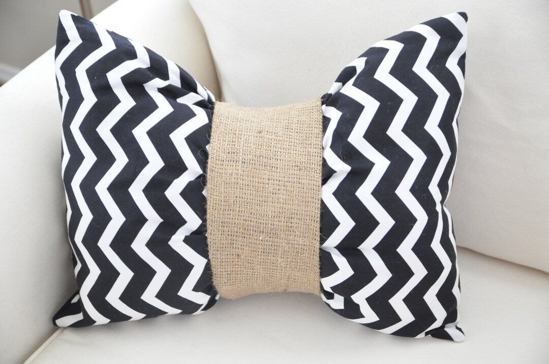 Black and White Chevron Bow Pillow With Pink, Blue, Burlap or Chevron ...