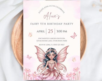 Pink Fairy Birthday Invitation | Editable Fairy Party Invite | Magical Fairy Theme, Girl Birthday | Fairy Garden Invite |  Digital