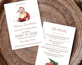 Friendsmas Party Invitation | Friends Christmas Invite + Details Card | Holiday Party | Editable Template 5x7