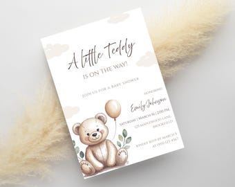 Editable Bear Baby Shower Invitation | Neutral Teddy Bear Baby Shower Invite | Bearly Wait Boho Template | Digital download