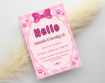 Süße Kitty-Geburtstagseinladung, bearbeitbare rosa Kätzchen-Geburtstags-Einladung, Mädchen-Geburtstags-Einladung Printable, digitaler Download 5 x 7