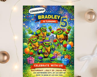 Editable Ninja Turtle invitation, Instant Download, turtles kids Birthday Invite template, karate Birthday Invite, Canva Template