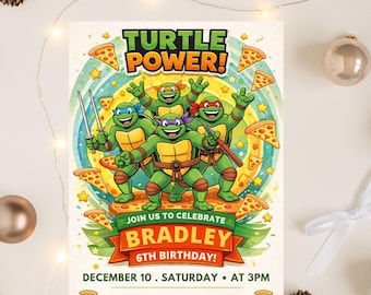 Ninja Turtles Birthday Invitation, Editable Karate Invite, Canva Template, Digital download