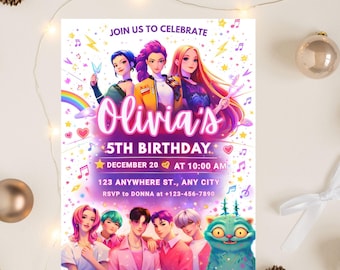 Kpop Demon Hunters Birthday Invitation, Huntrix Invite, K-pop Invites Digital Download, Editable Canva Template,