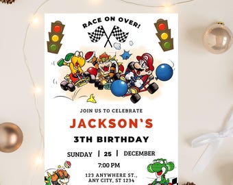 Editable Mario Kart Birthday Invitation Super Mario Birthday Invitation  Kids Super Mario Birthday Invite Canva Template