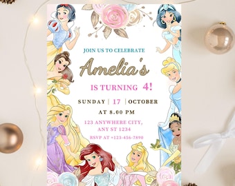 Watercolor Princess Birthday Invitation: Editable Canva Template