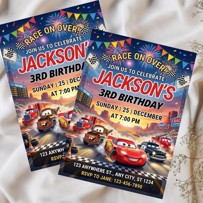 Editable Cars Birthday Invitation, Birthday Invitation, Lightning ...