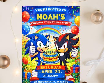 Editable Sonic Birthday Invitation: Super Hedgehog Party, Editable Canva Template, Digital download