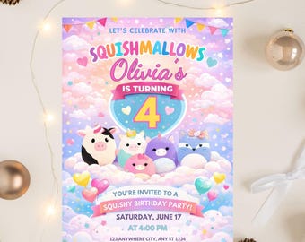 Editable Squishmallow Birthday Invitation, Squish Birthday Party, Girl Birthday Invite,Digital Download
