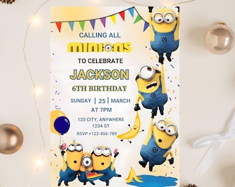 Editable Minion Birthday Invitation Template: Printable Kids Party Invite (Digital)