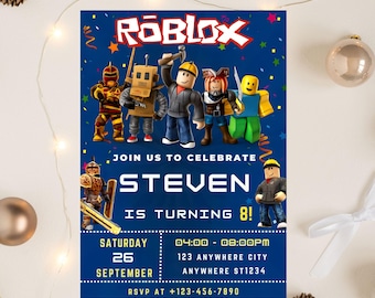 Roblox Invitation, Roblox Invite, Game Party, Roblox Boys Birthday Invitation Template, Game Birthday, Kids Roblox, Canva download