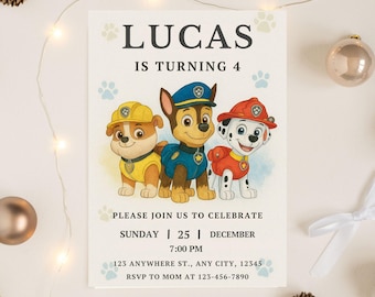Watercolor Puppy Birthday Invitation Template (Digital Download)