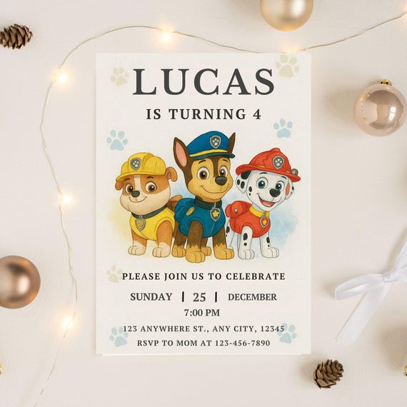 Watercolor Puppy Birthday Invitation Template (Digital Download)