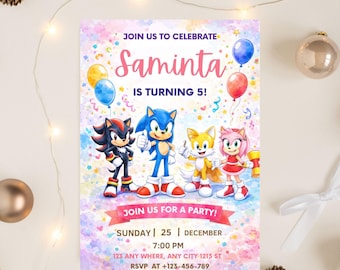 Editable Sonic Birthday Invitation | Sonic The Hedgehog Party Invite |  Canva Template | Printable Kids Birthday