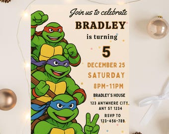 Ninja Turtles Birthday Invitation, karate Birthday Invite boy, Editable Invitation, Canva Template digital download