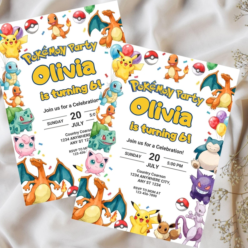 Editable Pokemon Invitation, Pokemon Birthday Invitation, Printable Birthday Party Invitations, Digital Download Bday Party Invite Template image 2