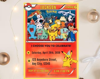 Birthday invitation Pokemon instant download digital invite Pokémon card themed invitation for birthday party, Editable Printable download