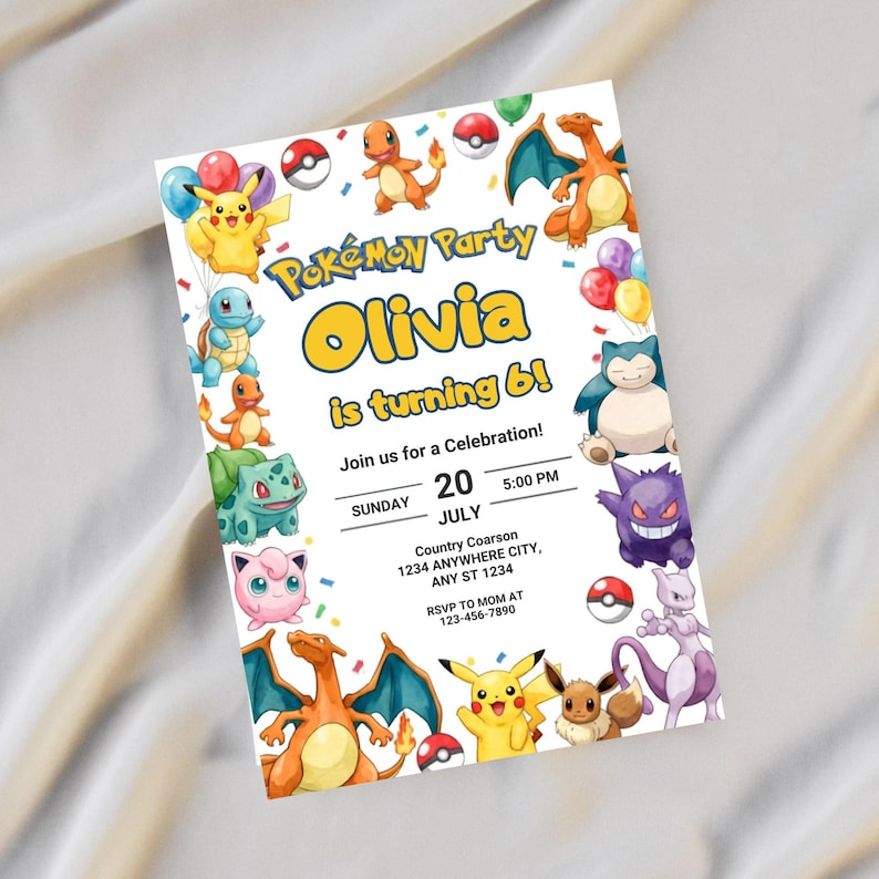 Editable Pokemon Invitation, Pokemon Birthday Invitation, Printable Birthday Party Invitations, Digital Download Bday Party Invite Template image 7