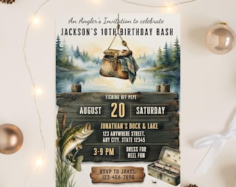 Editable Fishing Birthday Invitation Template, Fishing Invite, Fish Birthday invitation, Reel in the Fun, Boy Birthday Invitation Digital