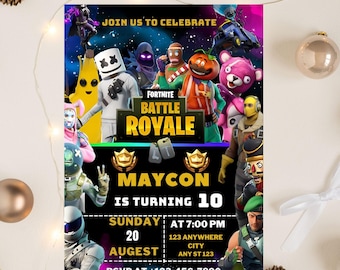 Fort Game Birthday Invitation: Gamer Party, Editable Canva Template, Battle Royale Theme invite