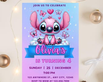 Editable Stitch Birthday Invitation, Editable & Printable Template, Cute Stitch Party Invite, Canva Template, Instant Download, Canva Invite