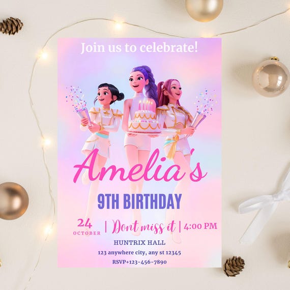 Editable Kpop Demon Hunters Birthday Invitation, Kpop Birthday Invite, Demon Hunters Party Invite , Canva Digital Download