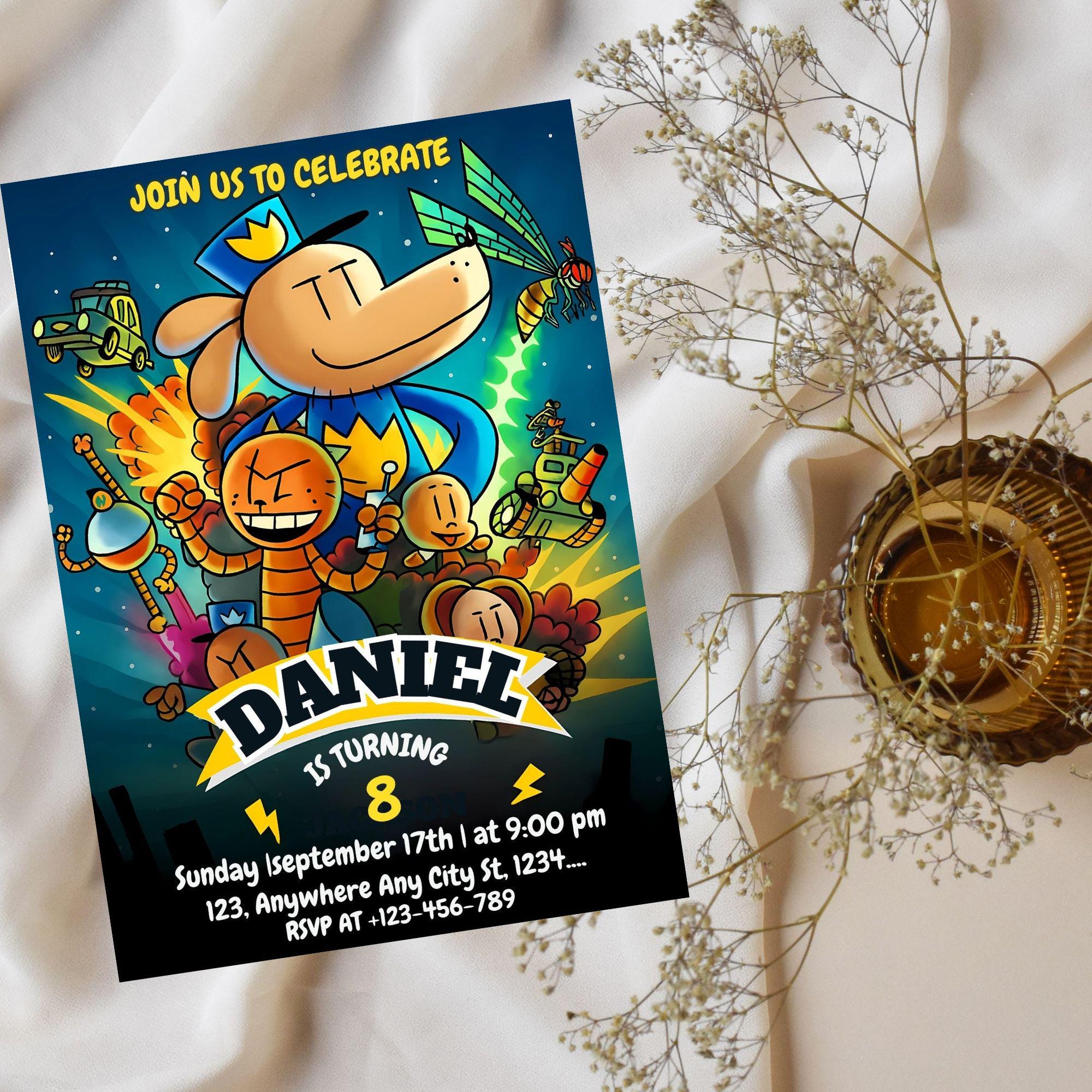 Editable Dog Man Birthday Invitation Template | Dogman Kids Birthday ...