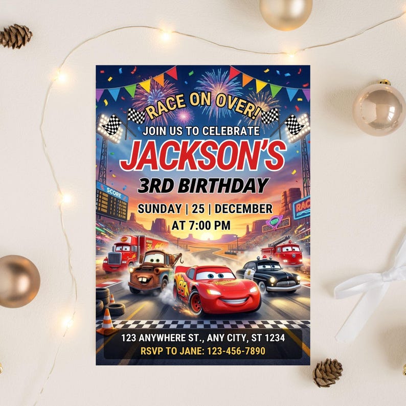 Editable Cars Birthday Invitation, Birthday Invitation, Lightning ...