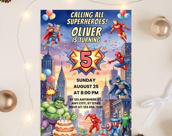 Editable Superheroes Birthday Invitation, Superhero Birthday Party Invite, Avengers Superhero Printable Kids Birthday Invite, Digital invite