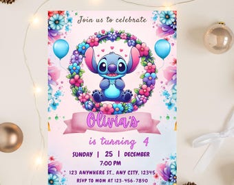 Editable Stitch Birthday Invitation, Editable & Printable Template, Cute Stitch Party Invite, Canva Template, Instant Download