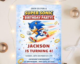 Editable Sonic Birthday Invitation: Super Hedgehog Party, Editable Canva Template