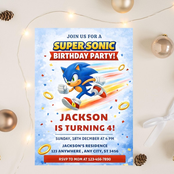 Editable Sonic Birthday Invitation: Super Hedgehog Party, Editable Canva Template