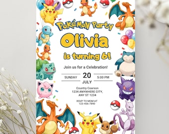 Editable Pokemon Invitation, Pokemon Birthday Invitation, Printable Birthday Party Invitations, Digital Download Bday Party Invite Template