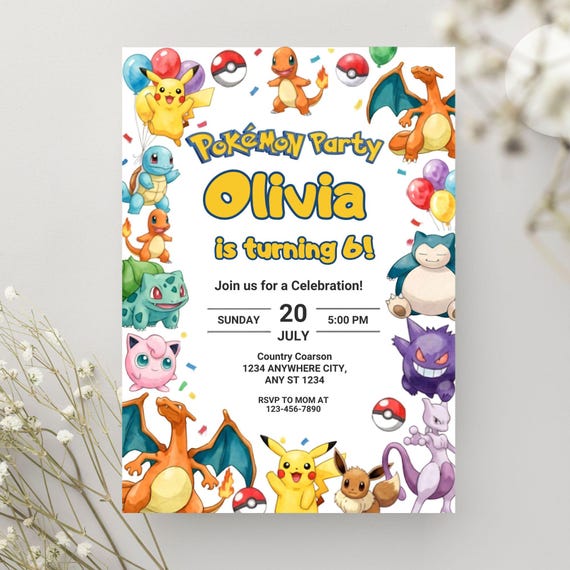 Editable Pokemon Invitation, Pokemon Birthday Invitation, Printable Birthday Party Invitations, Digital Download Bday Party Invite Template