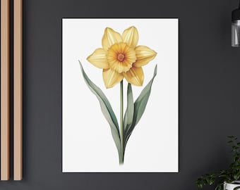 Daffodil March Birth Month Flower Watercolor Canvas Wall Art Plant Home Decor Gift