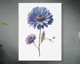 Aster Flower September Birth Month Watercolor Canvas Wall Art Home Decor Gift