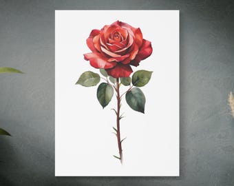 Rose Watercolour Canvas Wall Art June Birth Month Flower Home Decor Gift