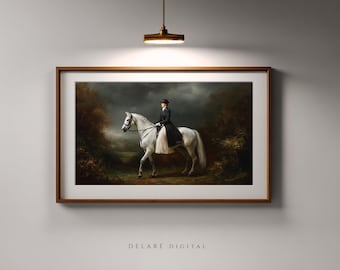 Moody Equestrian Woman White Horse | Luxury Portrait Digital Download