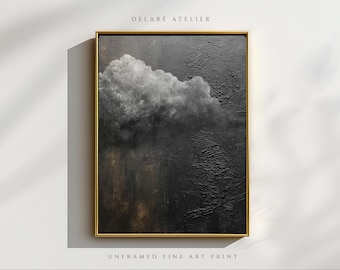 Moody Storm Cloud | Dark Atmospheric Art | Texture Oil Painting | Minimalist Monochrome | Heritage Wall Decor | Sky Landscape Print