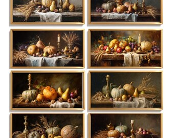 Thanksgiving Still Life Oil Paintings | Vintage Harvest TV Art (Digital Download Set of 8 )