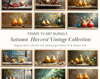 Pintura vintage de natureza morta com frutas para TV emoldurada (download digital)