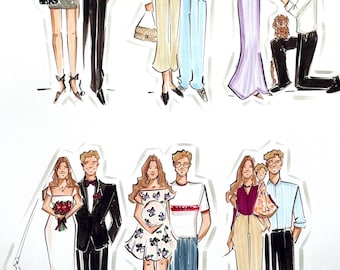 Custom Hand-Drawn Large Family Portrait Illustration | UK Artist Original Artwork