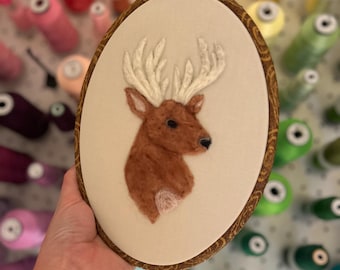 Needle Felted Deer Embroidery Hoop | Cottagecore Wall Decor
