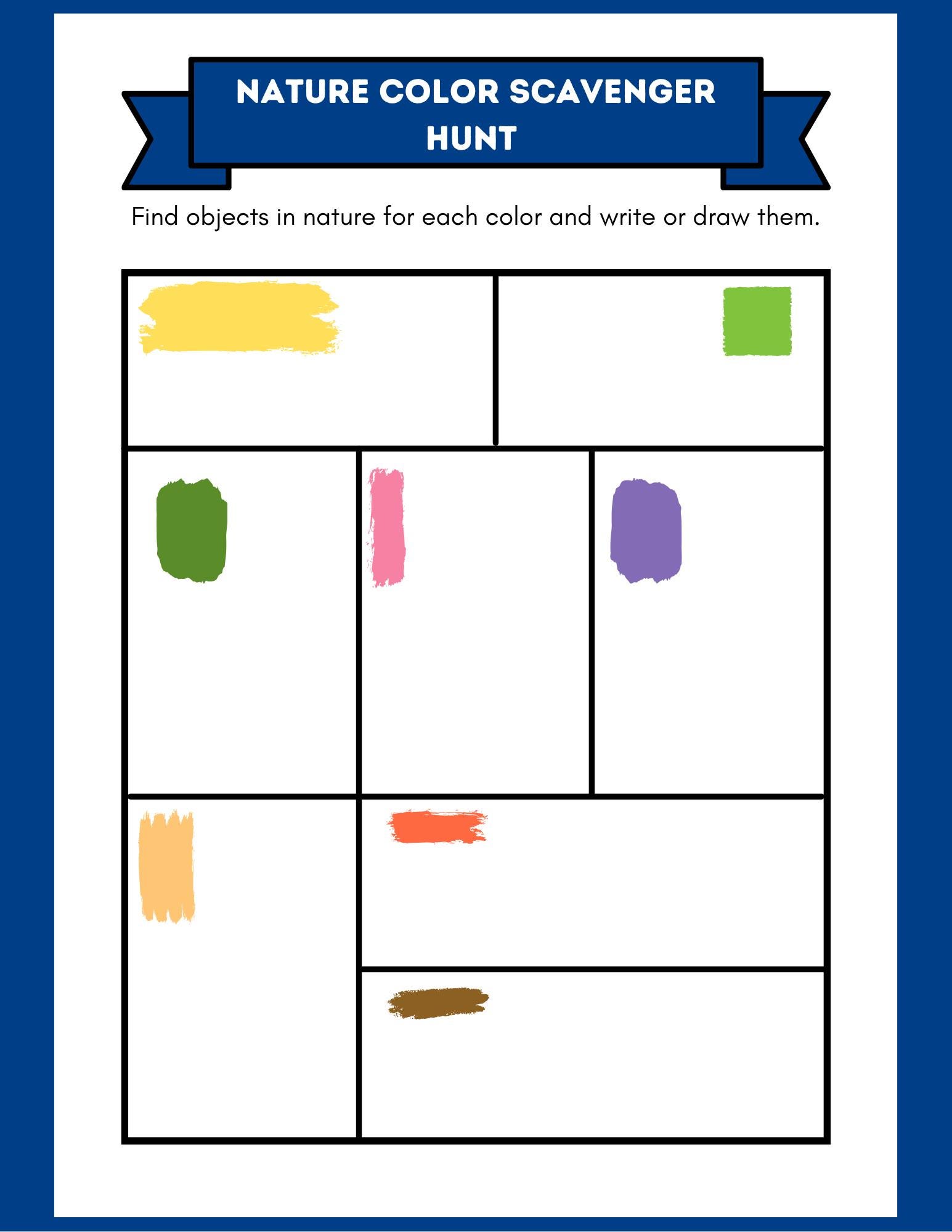 Cub Scout Printable Nature Scavenger Hunt Color Matching Outdoor ...