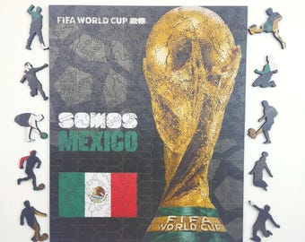 World Cup 2026 Official FIFA Mexico 200 Pcs Licensed Wooden Jigsaw Puzzle,Gold Trophy& Flag, Somos Mexico Gift,Soccer Souvenir,Birthday Gift