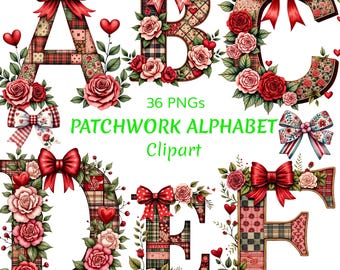 Patchwork Alphabet Clipart, Quilted Letters & Numbers PNG, Sewing Font, Fabric Texture Alphabet, Kids Nursery Decor