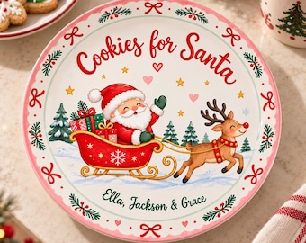 Custom Hand Painted Ceramic Christmas Plate, Santa Cookie Dish, Christmas Eve Keepsake Gift, Personalized Holiday Plate