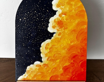 In The Clouds - Cloudscape Clouds Sunset Sunrise Bird Flying Impressionist Colorful Home Decor - Original Acrylic Painting by Emily Meredith